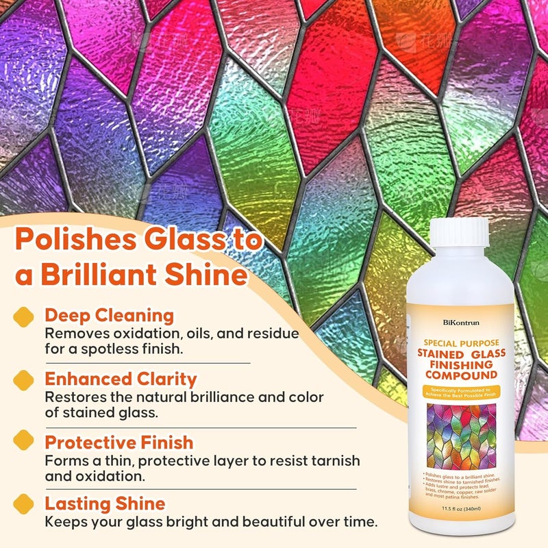 BiKontrun Stained Glass Polish Finishing Compound, Professional Polish & Cleaner for Stained Glass, Restores Brilliant Shine Protects Finish, Removes Oxidation Tarnish Oil Film for Artists & Hobbyists - Image 3